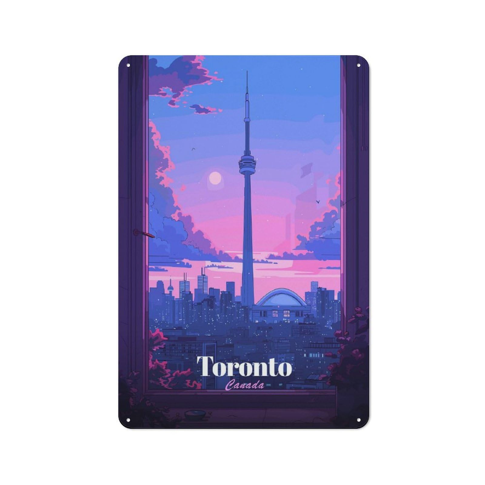 Junmoney Style-5 Metal Wall Sign 30X20cm Featuring Toronto Cityscape At Sunset For Café Or Home Bar, For Collectors Decorating Cafés And Home Bars
