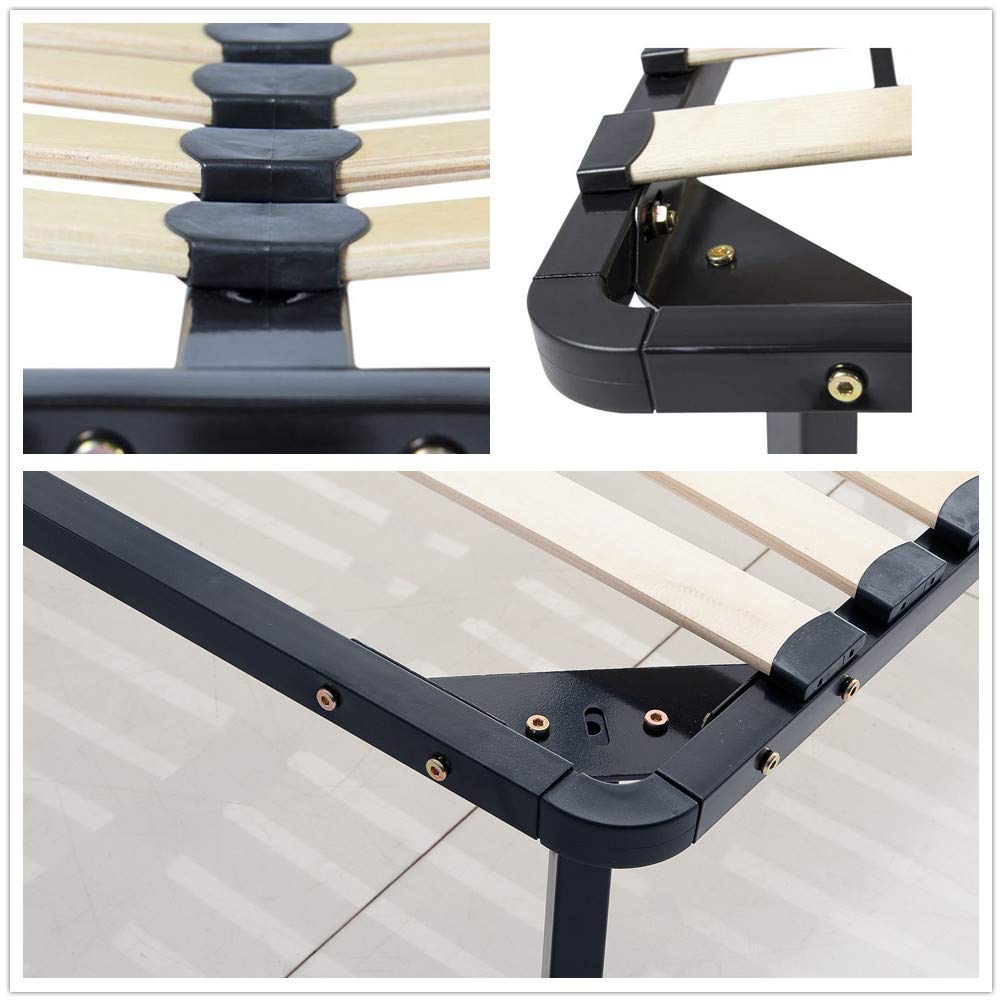 Sommier 140x190 avec Pieds avec Lattes Bois et Structure Metal
