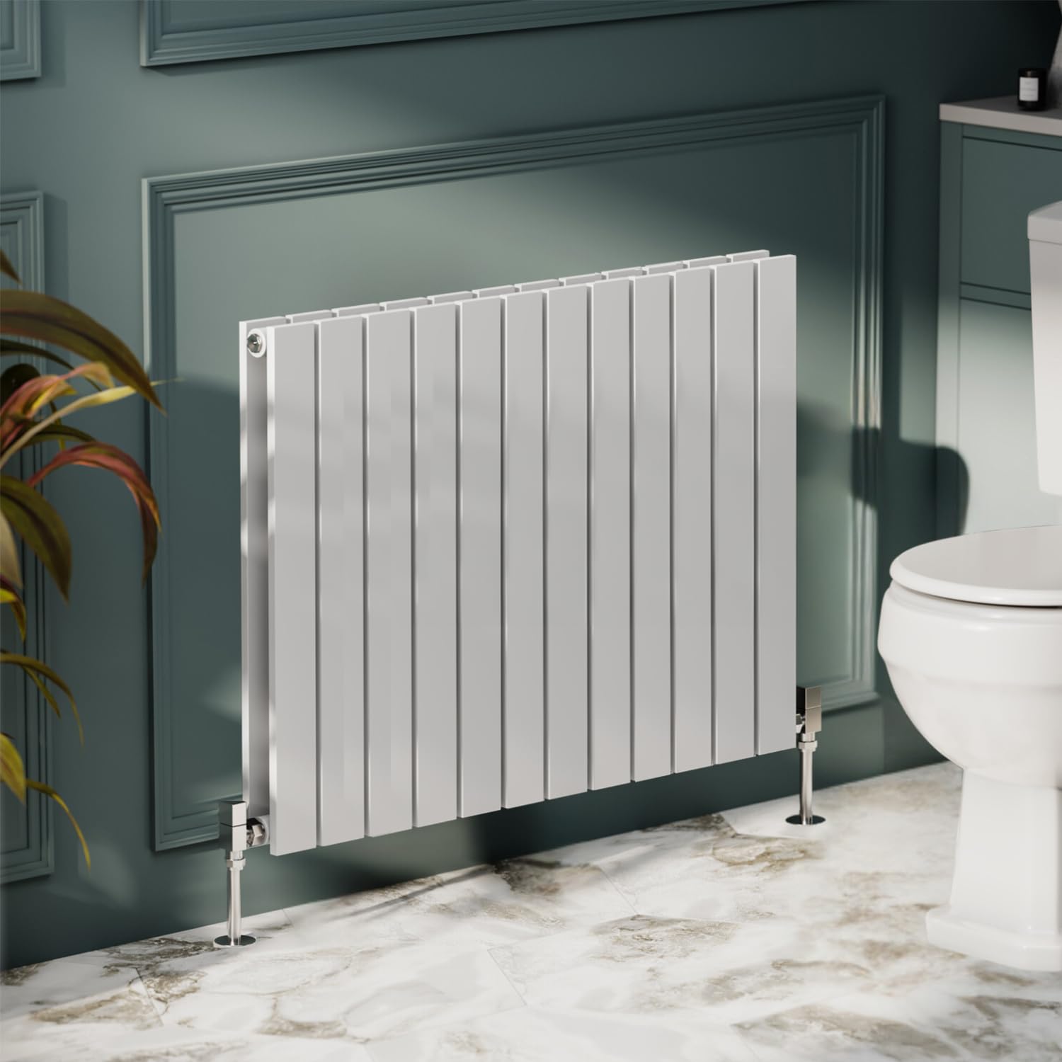 Go Bathrooms Pinta Horizontal White Radiator 600 x 816mm Flat Panel Horizontal White Double Column Wall Mounted Slim Designer Radiator