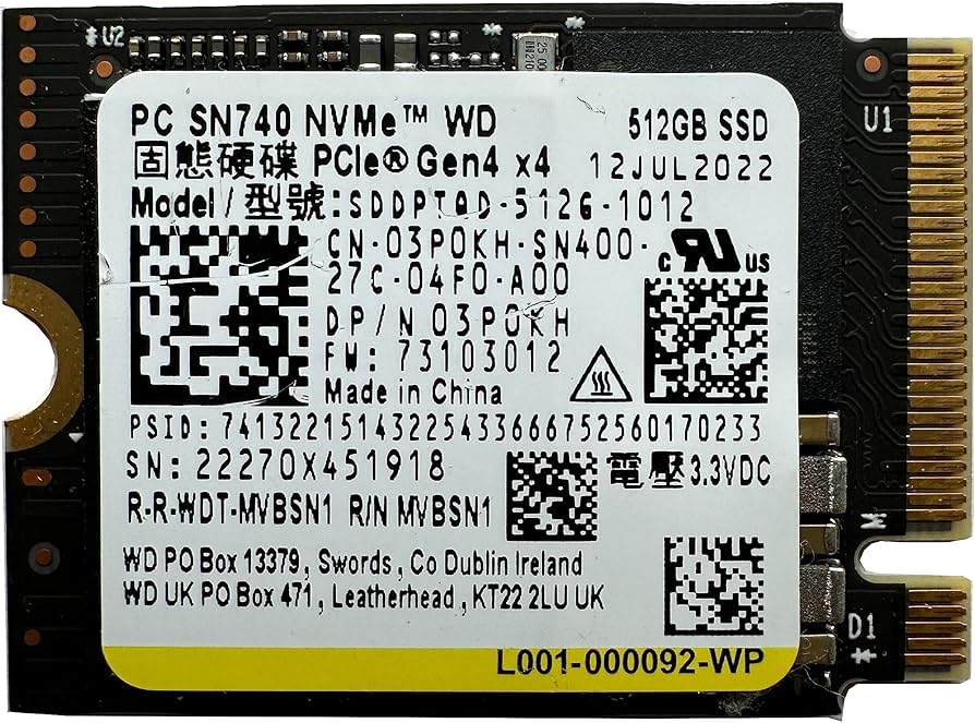 WD_PC Black 512GB SN740 M.2 2230 PCIe Gen 4.0 NVMe SSD for Handheld Gaming Devices, up to 5000MB/s, Compatible with Steam Deck, Surface Pro Laptop, ROG Ally, MSI Claw, Legion Go Upgrade, 3D TLC (OEM)