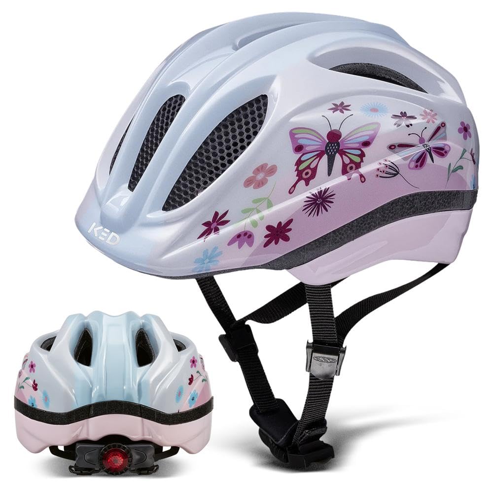 KED Meggy II Trend | Kids Bike Helmet with maxSHELL®, QUICKSAFE® System & LED Rear Light | Boys & Girls Kids Helmet for Cycling & Skating | Lightweight with 8 Vents & Insect Net | Made in Germany