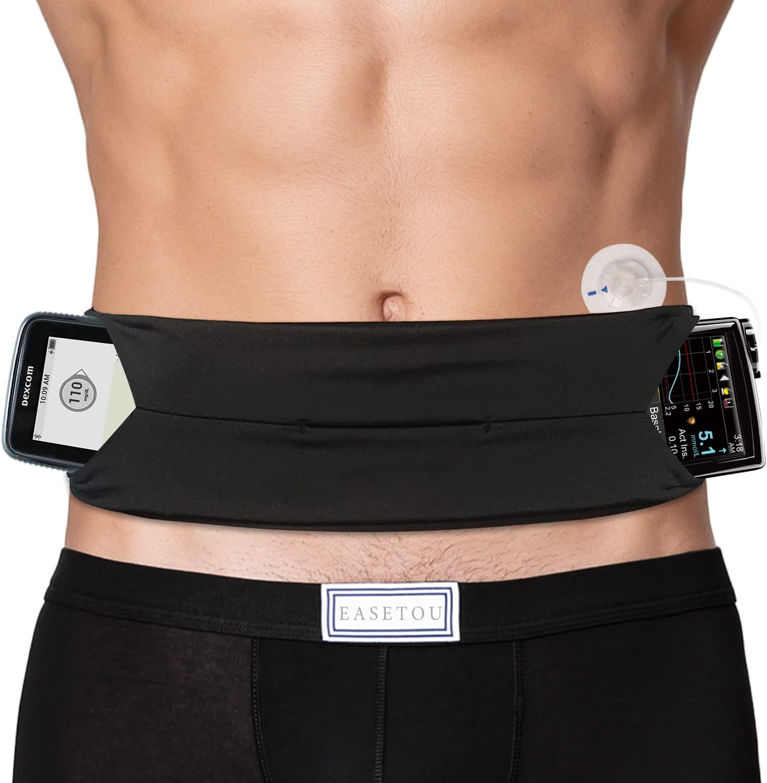 Comfortable Insulin Pump Belt Diabetic Pouch T1D Holder Waist Band for Diabetes Epipen Tube Medical Devices Accessories Secure Men Women Running Travel Black Large