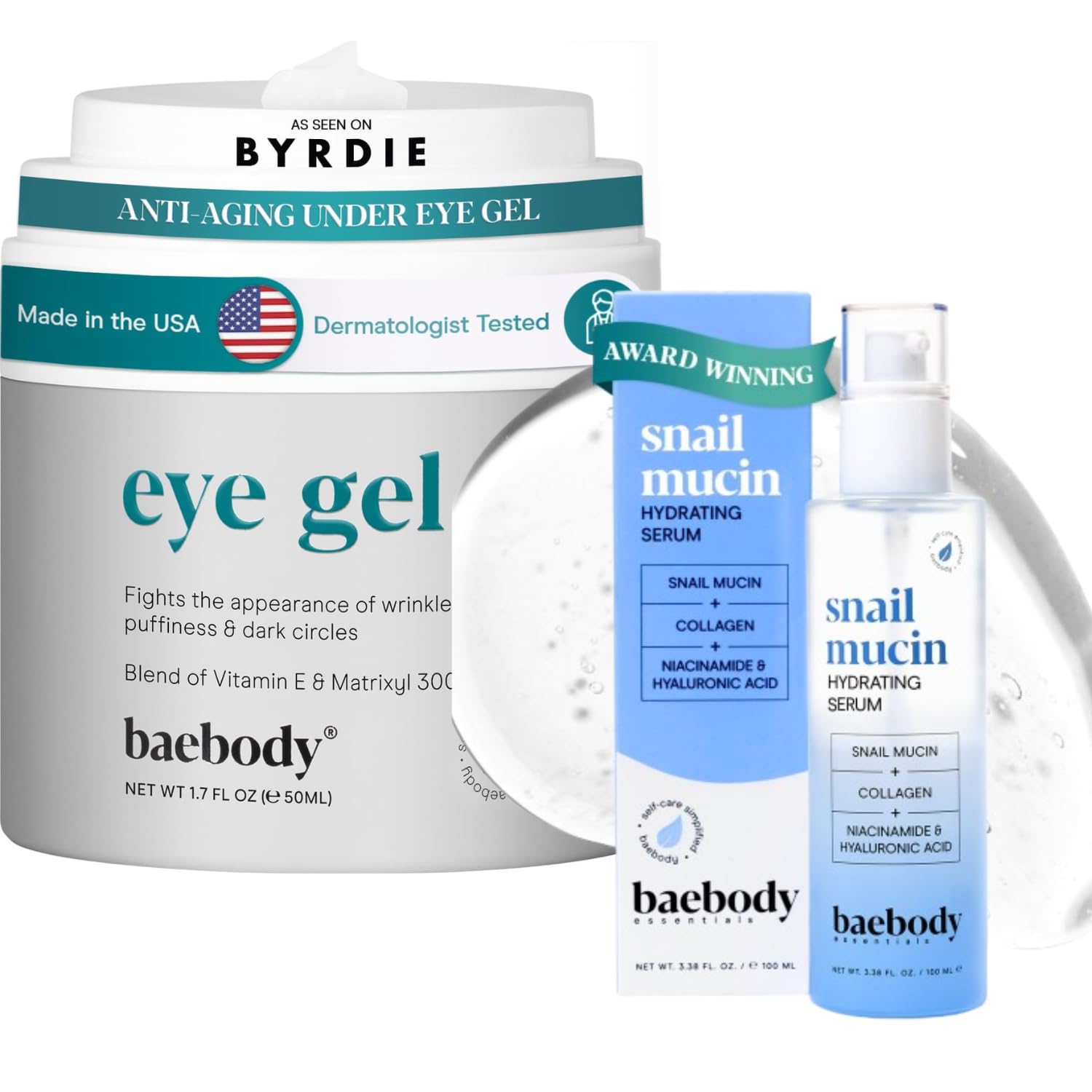 Baebody Eye Gel and Snail Mucin Face Serum Beauty Bundle