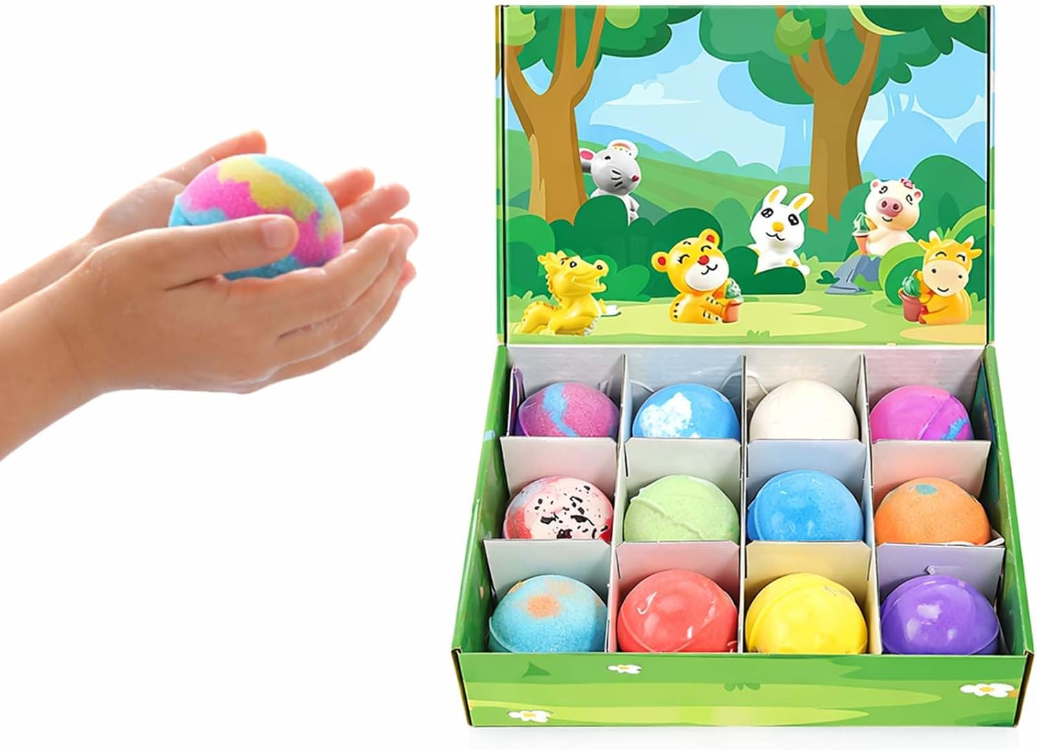 Ocean Surprise Bath Bomb Set, 12 Pack Color Changing Bath Bombs with Surprise Inside, Sea Salt Bubble Bath Gift Set for Easter Basket Stuffers and Spa Use (Zoo Animal 12pc)