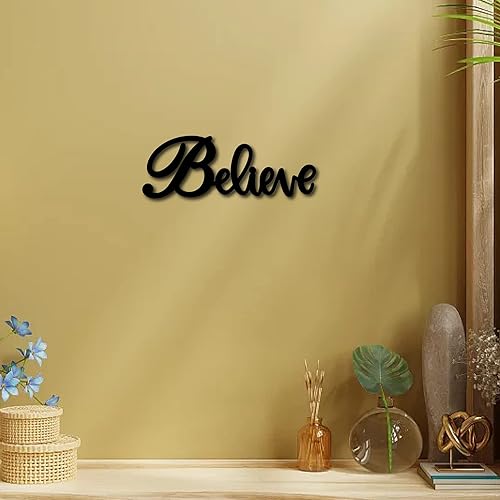 Miniatura 7 de CREATCABIN Letrero de madera con texto en inglés "Wood Believe" con letras recortadas, palabras negras, para colgar en la pared, decoración de pared