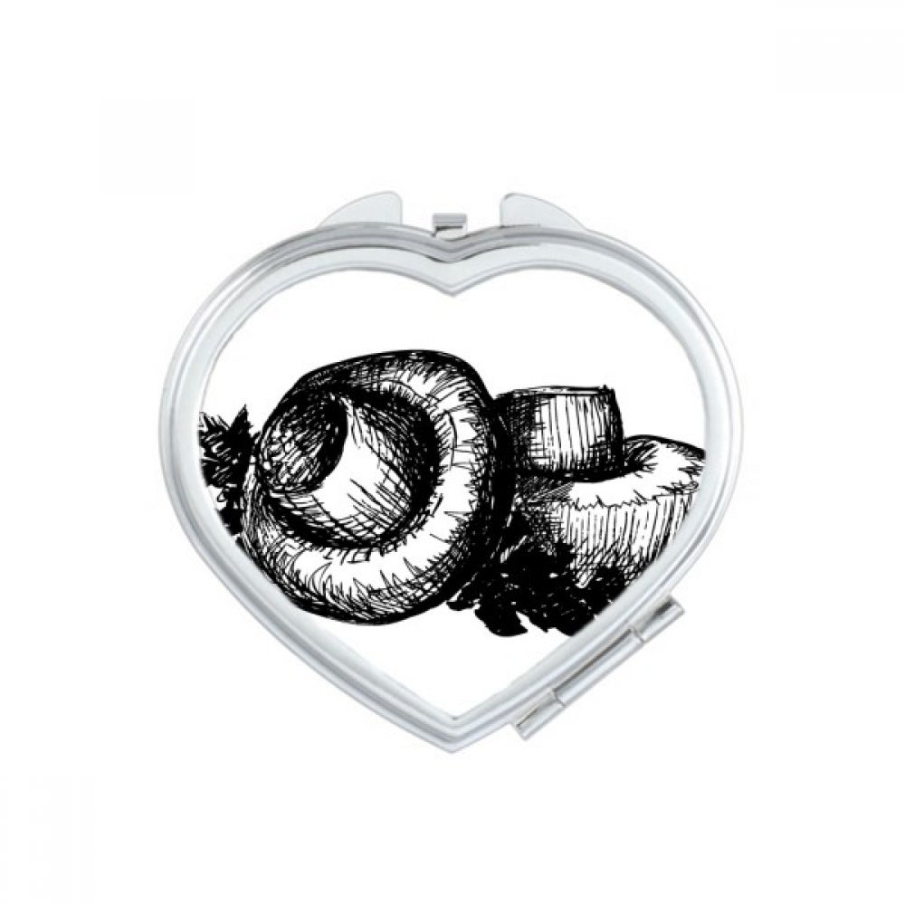 Miroir de maquillage portable compact avec motif cœur illustration et lignes multicolores