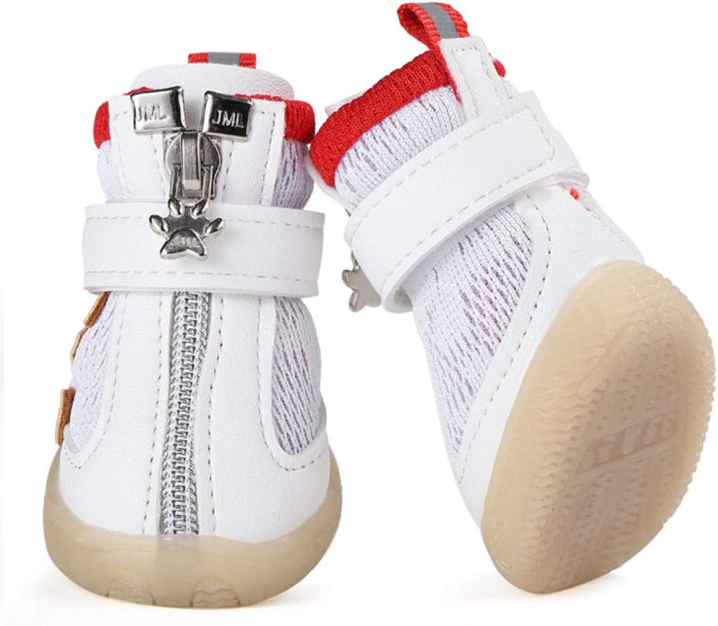 JHKSO Breathable Mesh Dog Boots Paw Protectors with Reflective Adjustable Straps and Wear-Resisting Soles 4Pcs