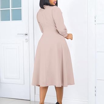 Maxi Dress for Women,2026 Spring Summer Elegant Lapel V Neck 3/4 Sleeve Belt Office Dress,Flowy Ruched Beach Dress,B