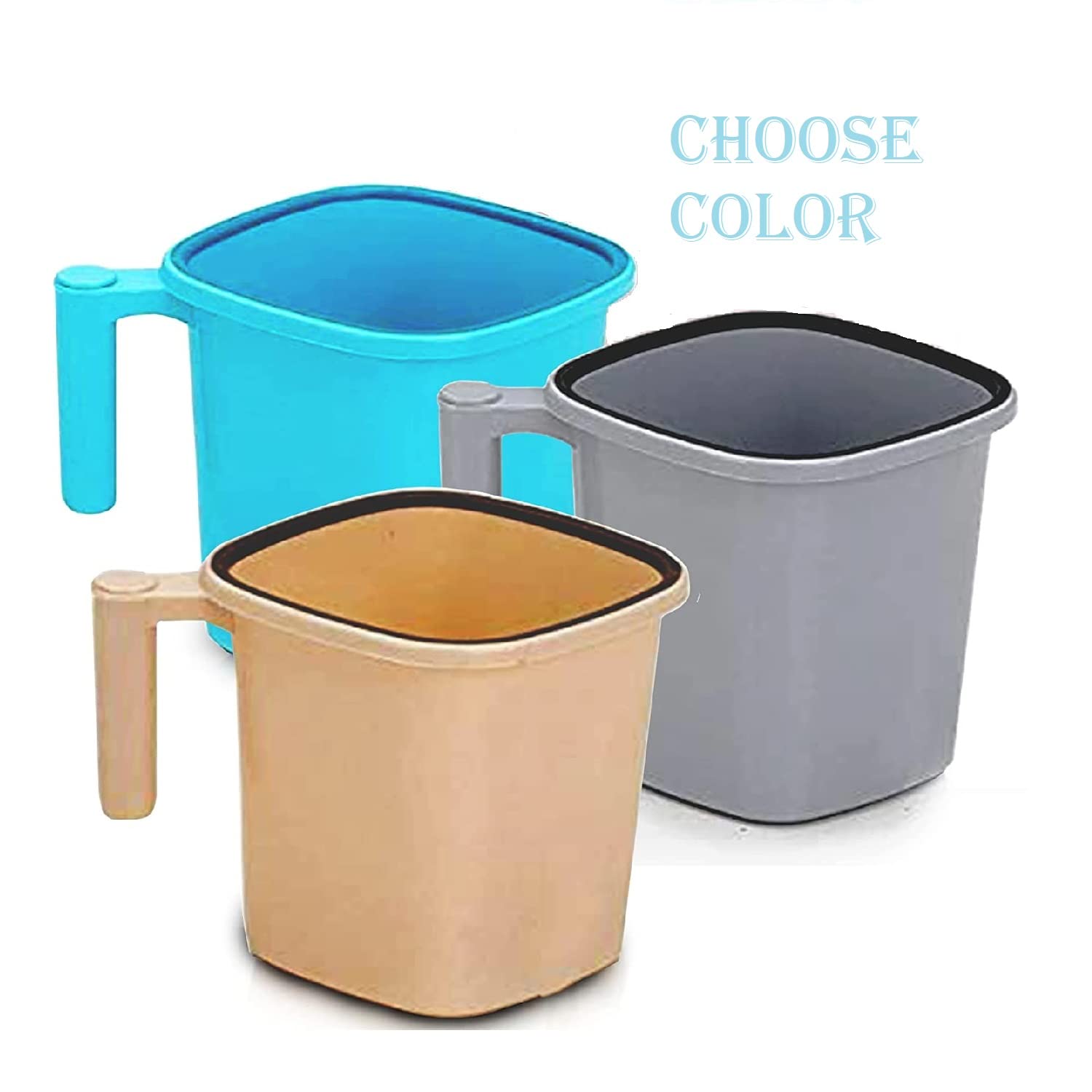 Foliam Square Mug Plastic Bath Mug Set of 2 Pcs Durable Long Lasting Quality, Bathroom Set (Ivory) 1