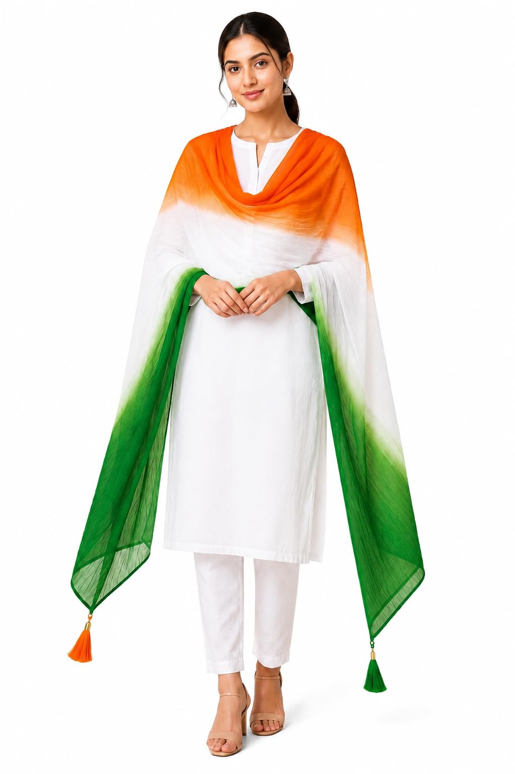 Tricolor Dupatta for Women | Independence Day Tiranga Chiffon Dupatta | Soft Crinkle Ethnic Dupatta for Kurti, Saree & Salwar Suit | 15 August, Republic Day, School & Cultural Events-picture-23