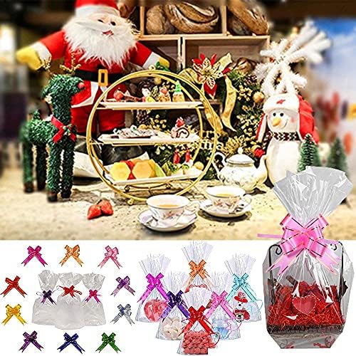 Cellophane Basket Bags, 40pcs 28X40in Large Hamper Wrap Bags with Pull Bow,Cellophane Gift Bags The Perfect Present for Christmas, Hanukkah or Birthday