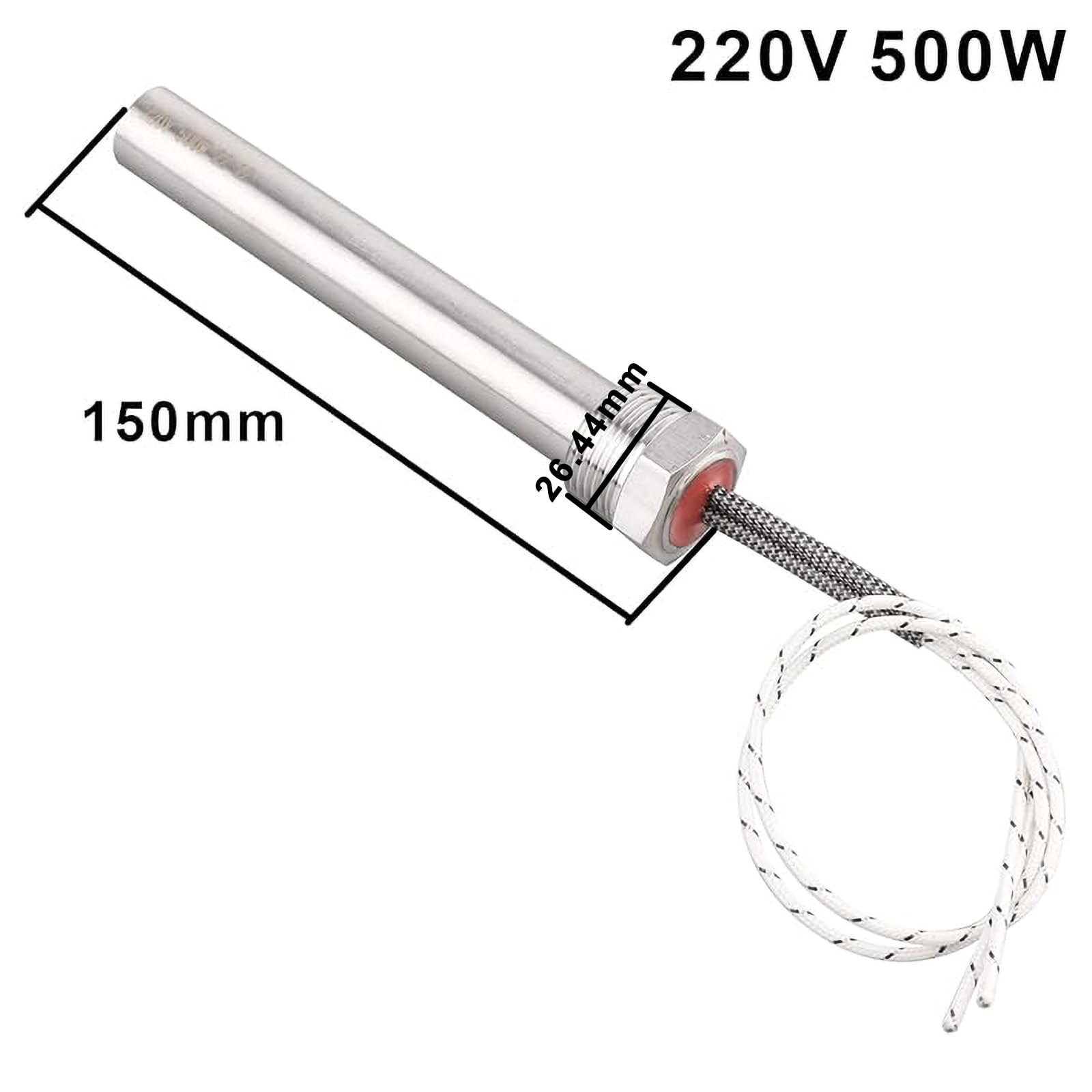 DERNORD Cartuccia riscaldante da 220 V, 500 W, con flangia da 3/4 pollici, multifunzione, per fai da te, in acciaio inox, lunghezza elemento riscaldante