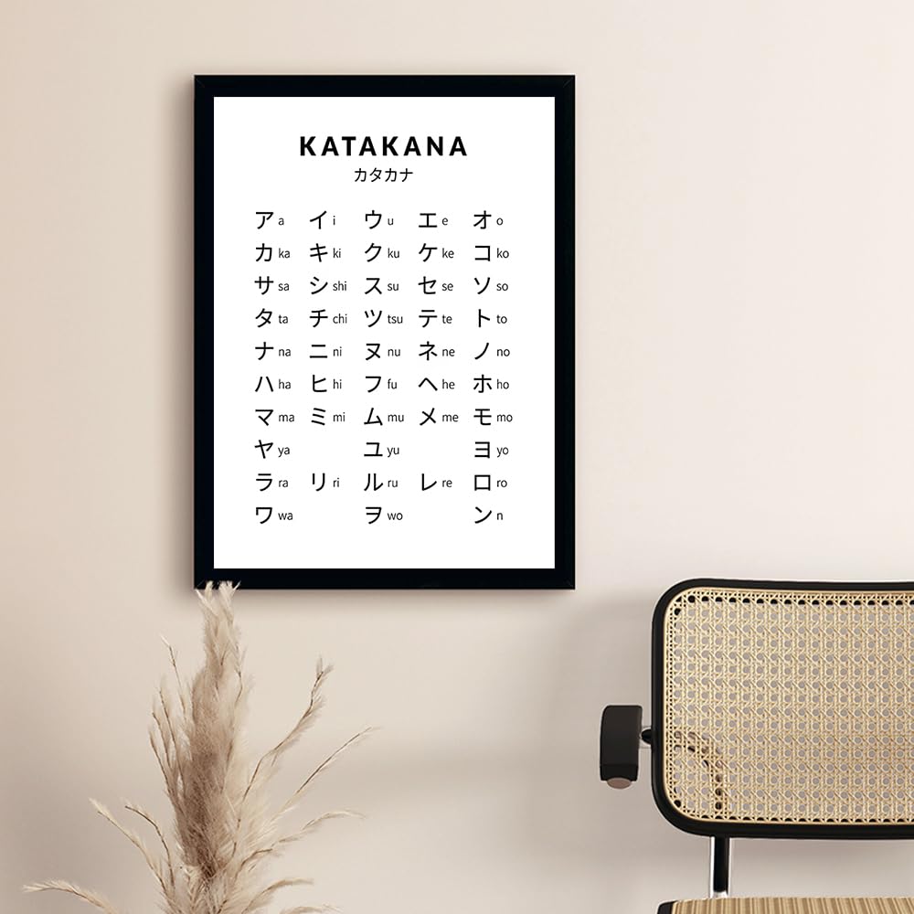 Zwart-wit Japans alfabet Hiragana en Katakana Art Prints Poster 2 Stuks Japan Foto's Canvas Schilderij Home Decor 35 cm x 50 cm Geen Lijst : Tanyang