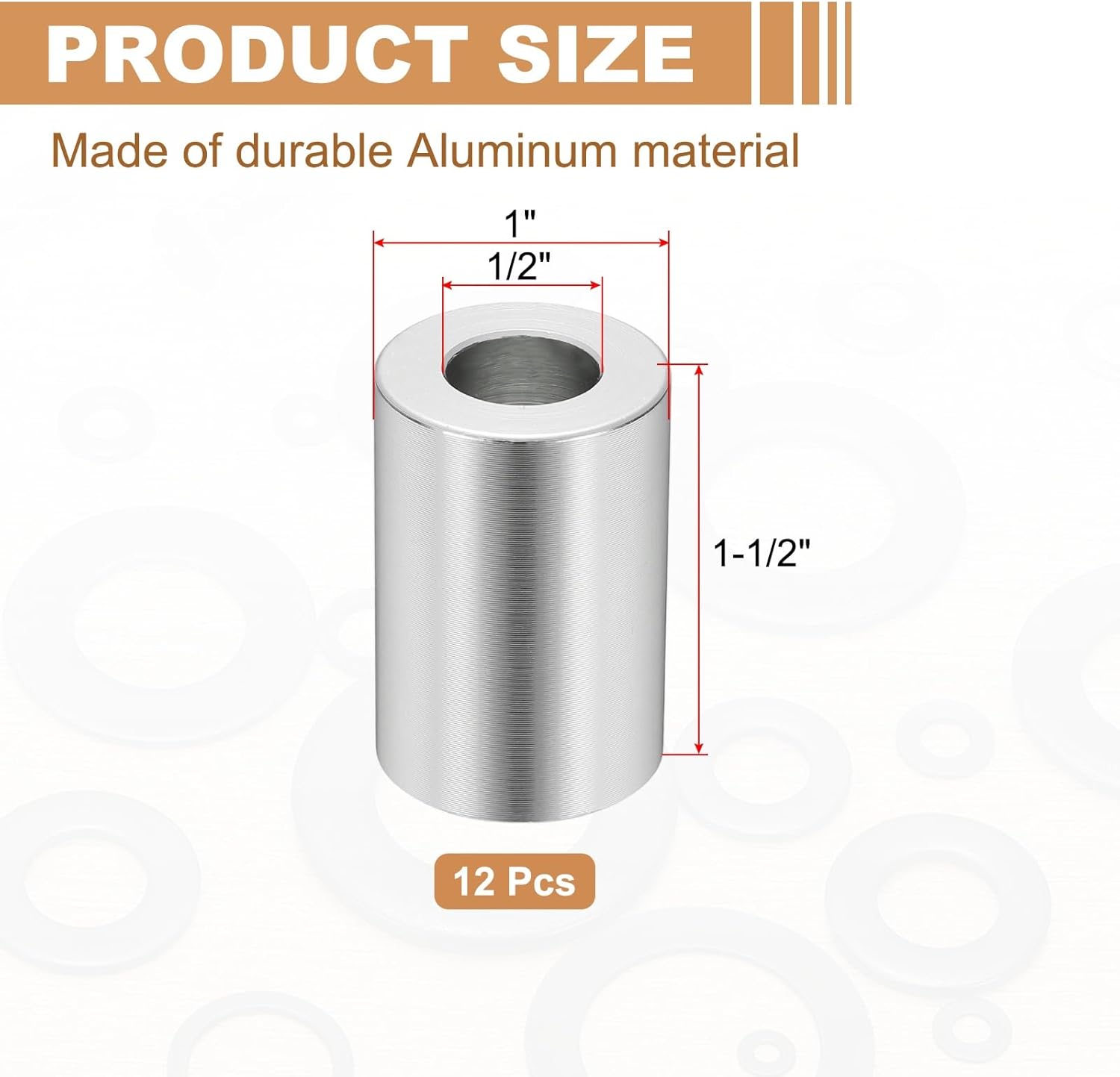 PATIKIL 12PCS Aluminum Spacers, 1/2 x 1 Metal Spacers Aluminum 1-1/2 L Spacer Screw Standoff Round Unthreaded Standoff Bushing for 5/16inch Screw Bolts, Silver