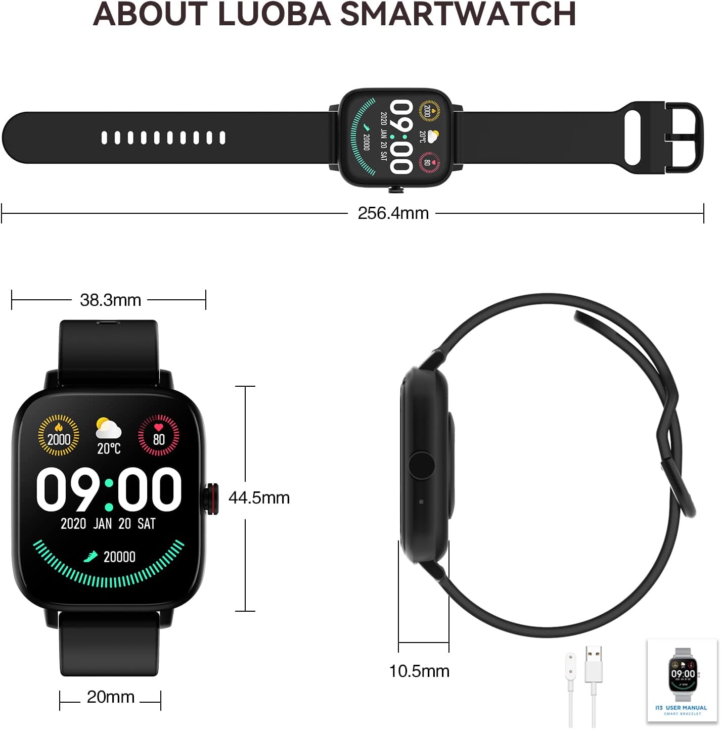 Luoba Smart Watch, 1.69'' Full Touch Answer/Make Call Android Smartwatch for Women Men Fitness Tracker with Heart Rate Sleep Monitor Calorie Step Counter Fitness Watch Compatible Android iOS (Black)