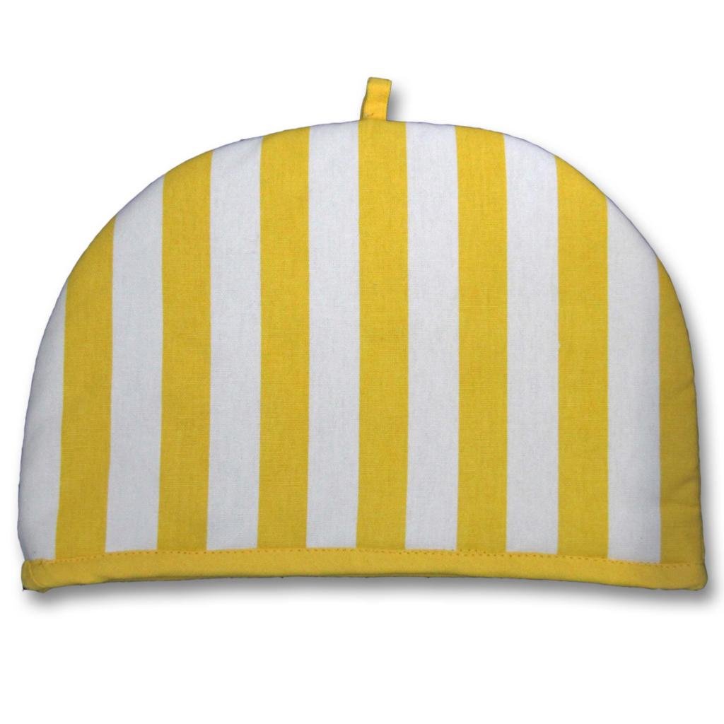 HOMESCAPES Double Design Tea Cosy Thick Stripes Yellow Muff Teapot Warmer 100% Cotton