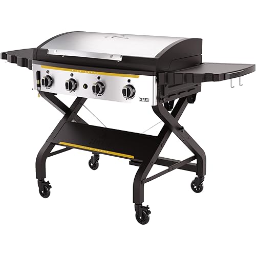 HALO Elite Griddle Propane Gas, 36''×20''(720sq.in) Cooking Surface with Wind Proof Design and Dual Burner, XL Rear Grease Container, a Bubble Leveler (4 Burners)