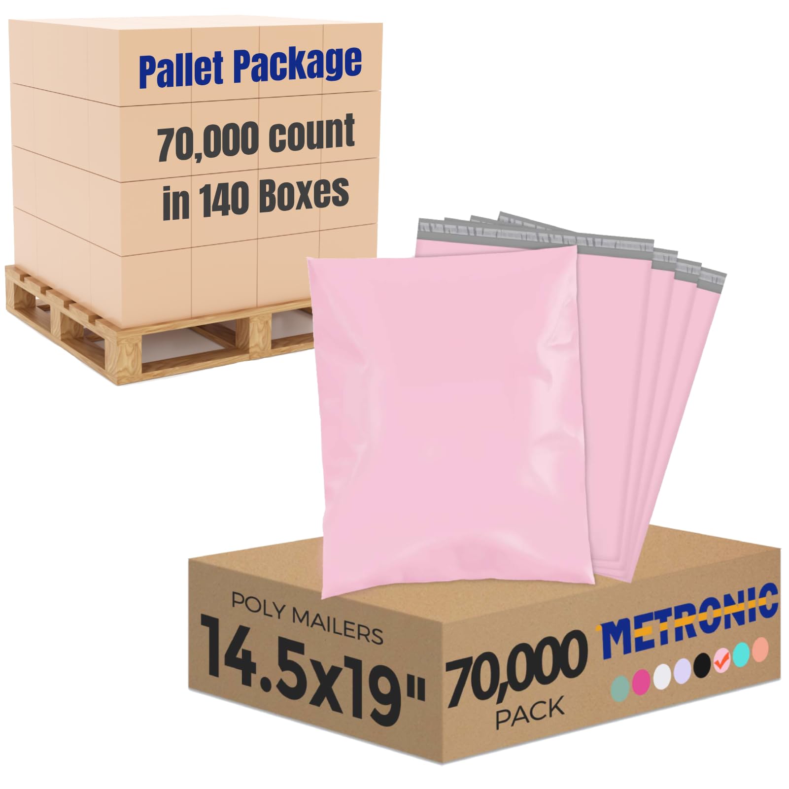 Metronic Poly Mailers 14.5x19 70000 Pack Large Shipping Bags for Clothing Mailing Bags with Strong Self-sealing Adhesive Waterproof and Tear-Proof Poly Bag Bulk in Light Pink