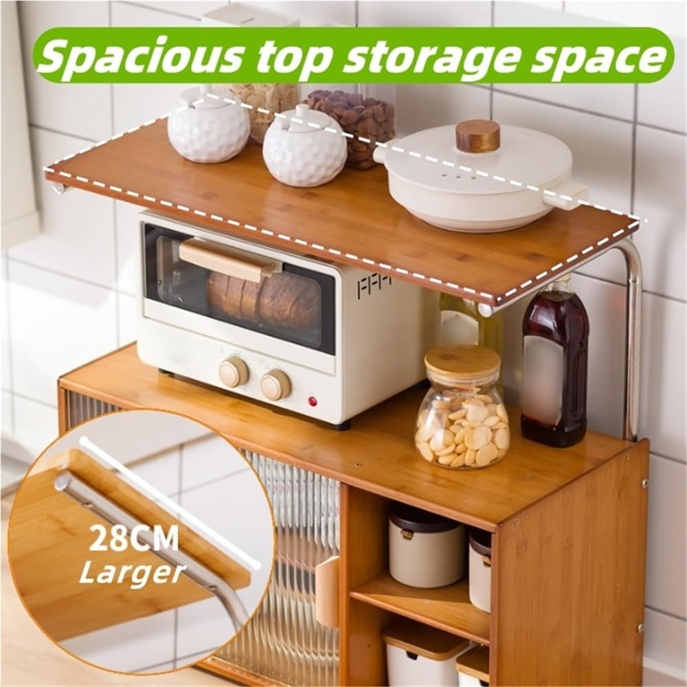 Scolapiatti da cucina in bambù con ripiani regolabili in acrilico, multi livello, struttura solida, supporto per forno a microonde, naturale, h 45 cm