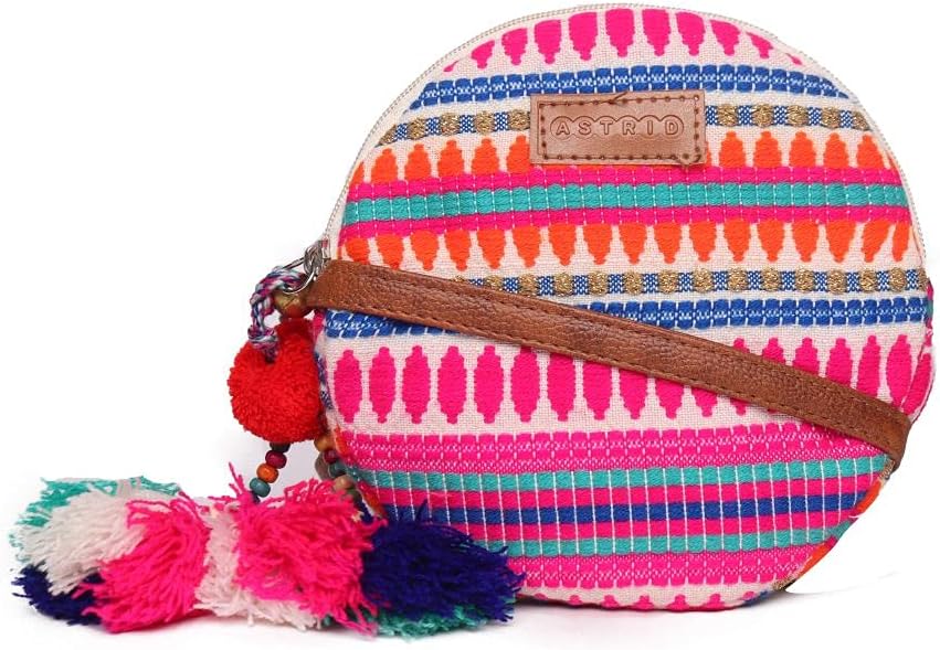 ASTRID Round Textured Sling Bag For Girls With Zip, Pinkish Purple, M