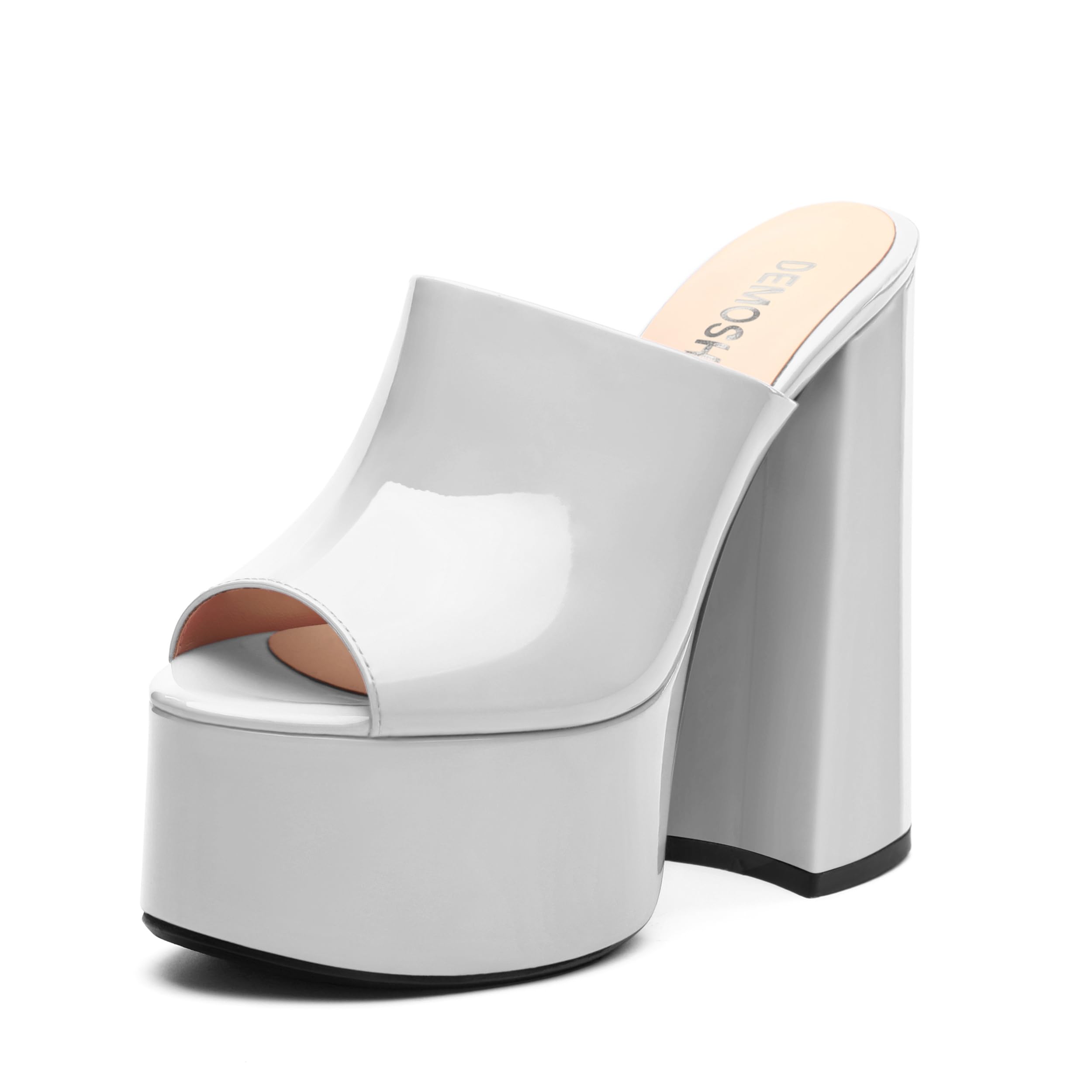 DEMOSHINE Women's 6 Inch Platform Heels Slip On Mules Sandals Open Peep Toe Sexy Chunky High Block Heels for Club Party Dressy Shoes