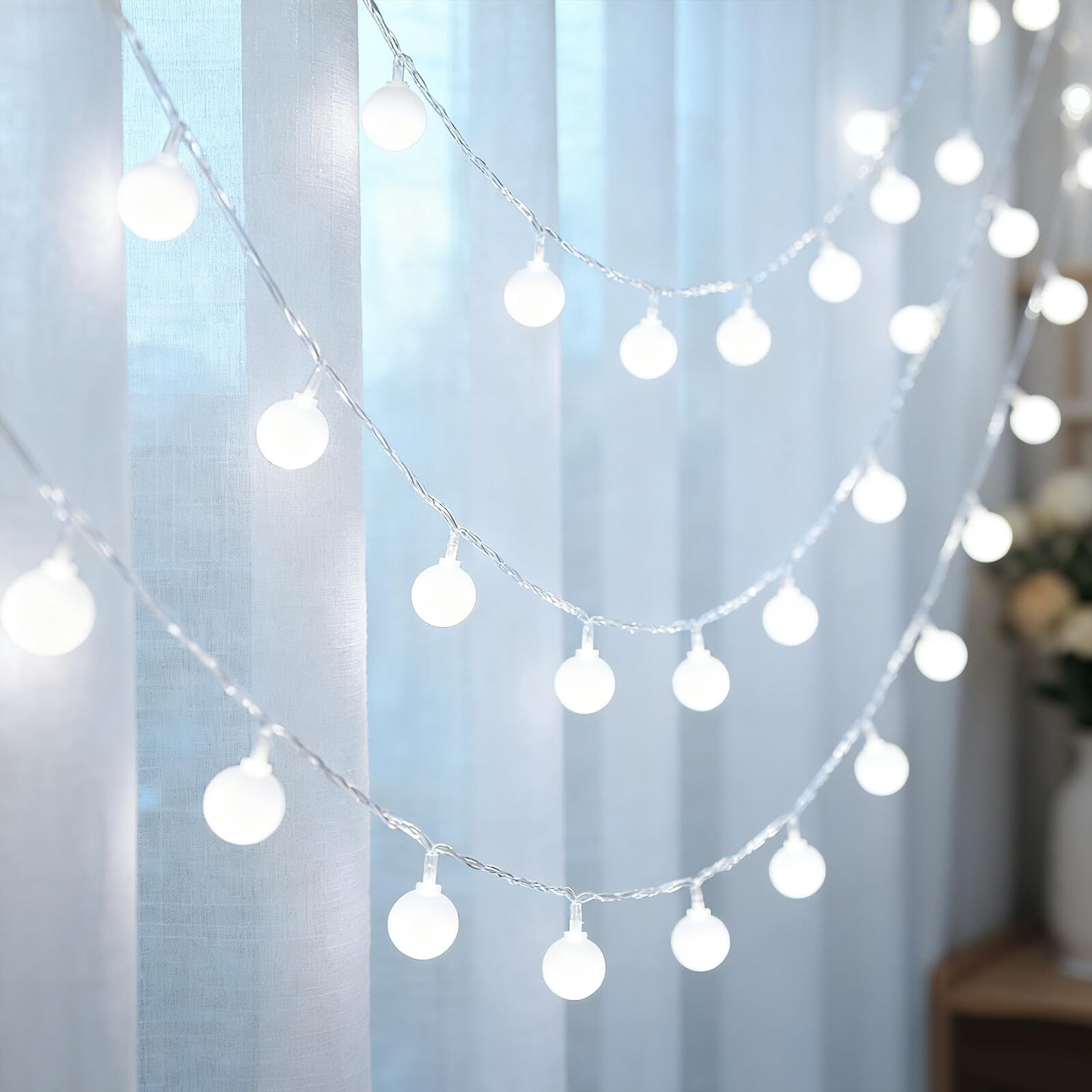 Wisada Globe LED String Lights [White], Battery Powered, 10m/80LEDs Dreamy Globe Christmas Decoration Holiday Lights
