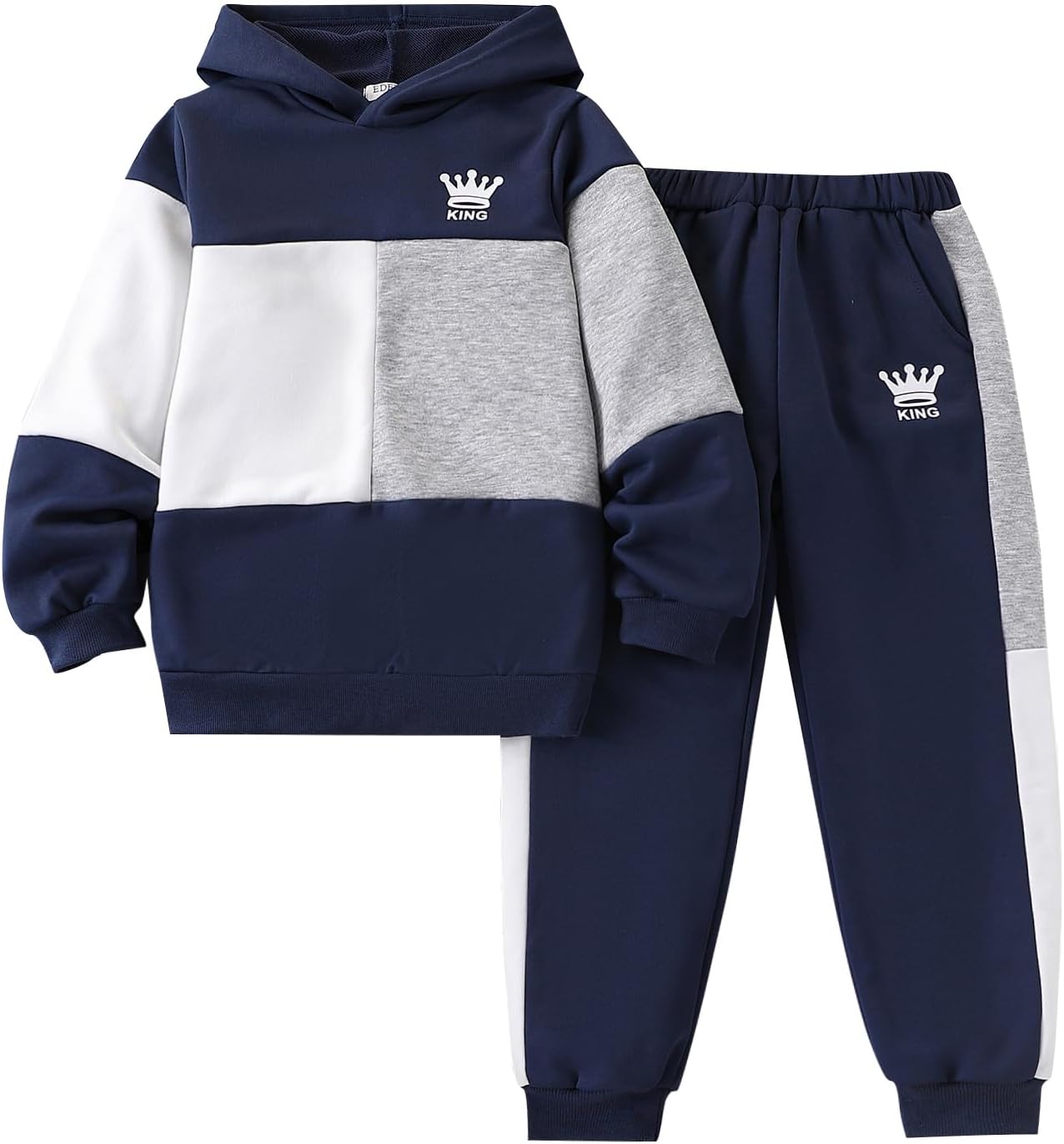 2 Pcs Boys Clothes Sweatsuit Set Color Blocked Hoodie Top and Jogger Pants for Kids Fall Winter Spring Outfits