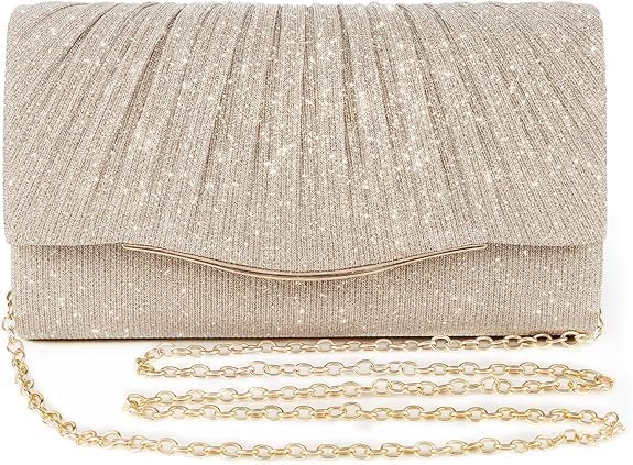 Clutch Purse for Women, Evening Party Wedding Handbag Clutches with Crossbody Gold Chain for Girls & Ladies
