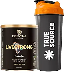 LiveStrong – Essential Nutrition | Proteína Vegana Hidrolisada da Fava (PeptiStrong™) | Sem Açúcar, Sem Glúten, Sem Lactose | Sabores Variados + Coqueteleira (Chocolate)