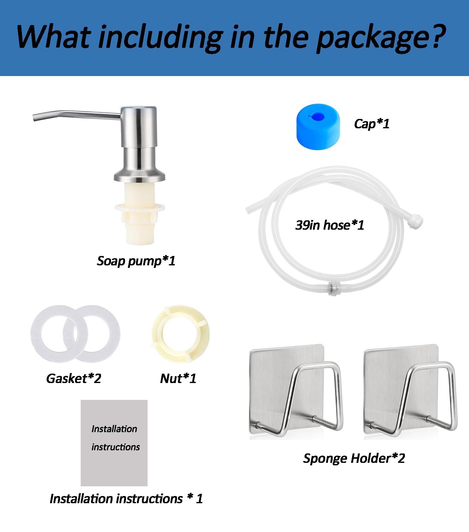 Dispenser di sapone per lavello con 2 supporti per spugna, dispenser di sapone per lavello da cucina in acciaio inox con kit di tubo di prolunga da 99 cm, non c'è bisogno di ricarica, nichel