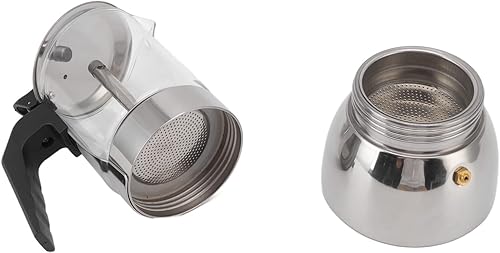 Miniatura 10 de Cafetera de café expreso, cafetera portátil de vidrio para moka de acero inoxidable, cafetera italiana clásica para el hogar y el café (10.8 fl oz)