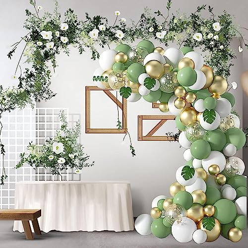Image of Arv Zone Balloon Arch Kit, 60 Pcs Retro Green White Gold Balloons Garland Kit For Birthday Wedding Anniversary Baby Shower Valentine Welcome Party Decoration (Green Theme Garland) - Rubber