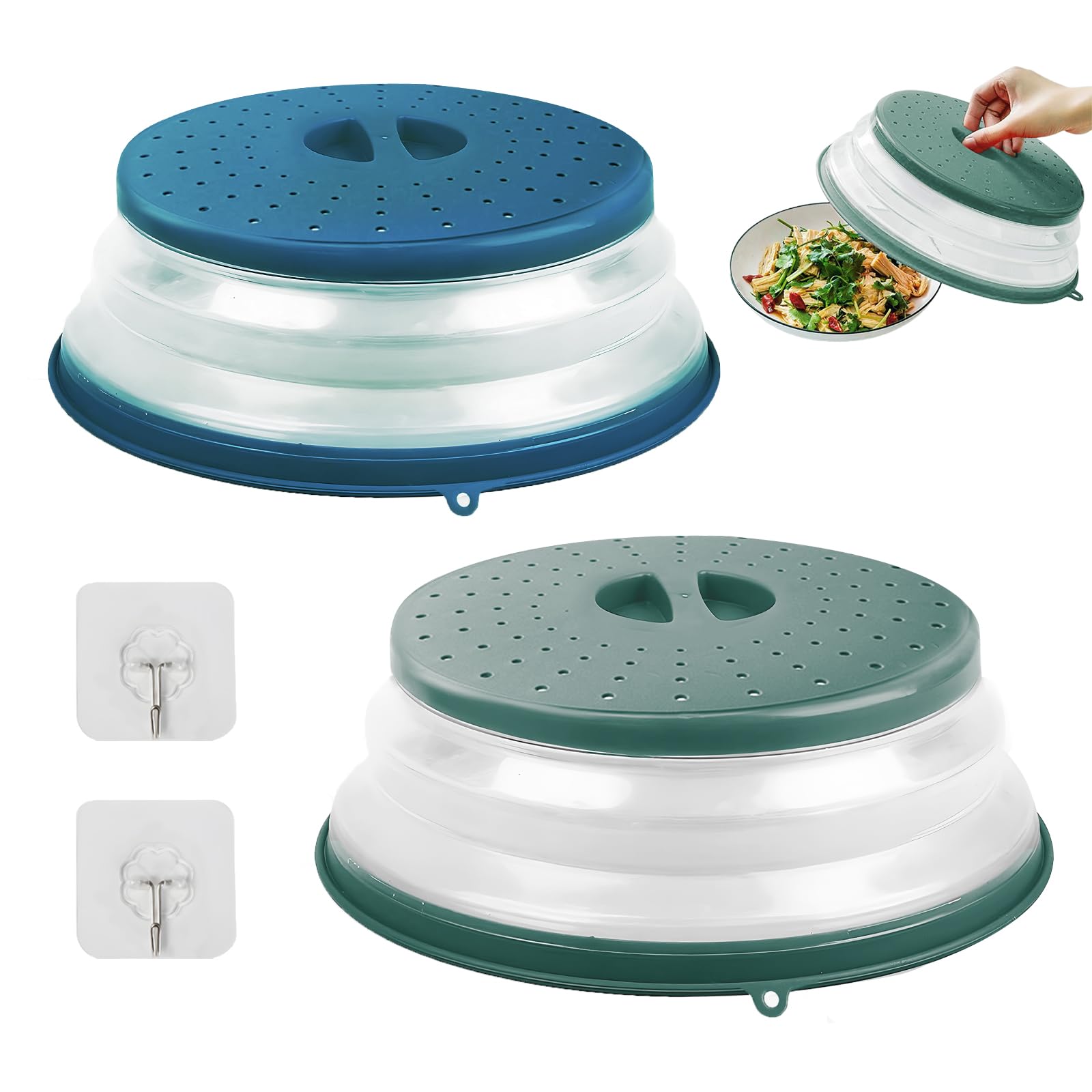 dellyy Tapa Microondas Libre BPA, 2 Piezas Funda para Microondas 3 en 1, Microwave Cover con 2 Ganchos, Plegable, Tapadera, con Ventilación de Plástico (C, 27CM)
