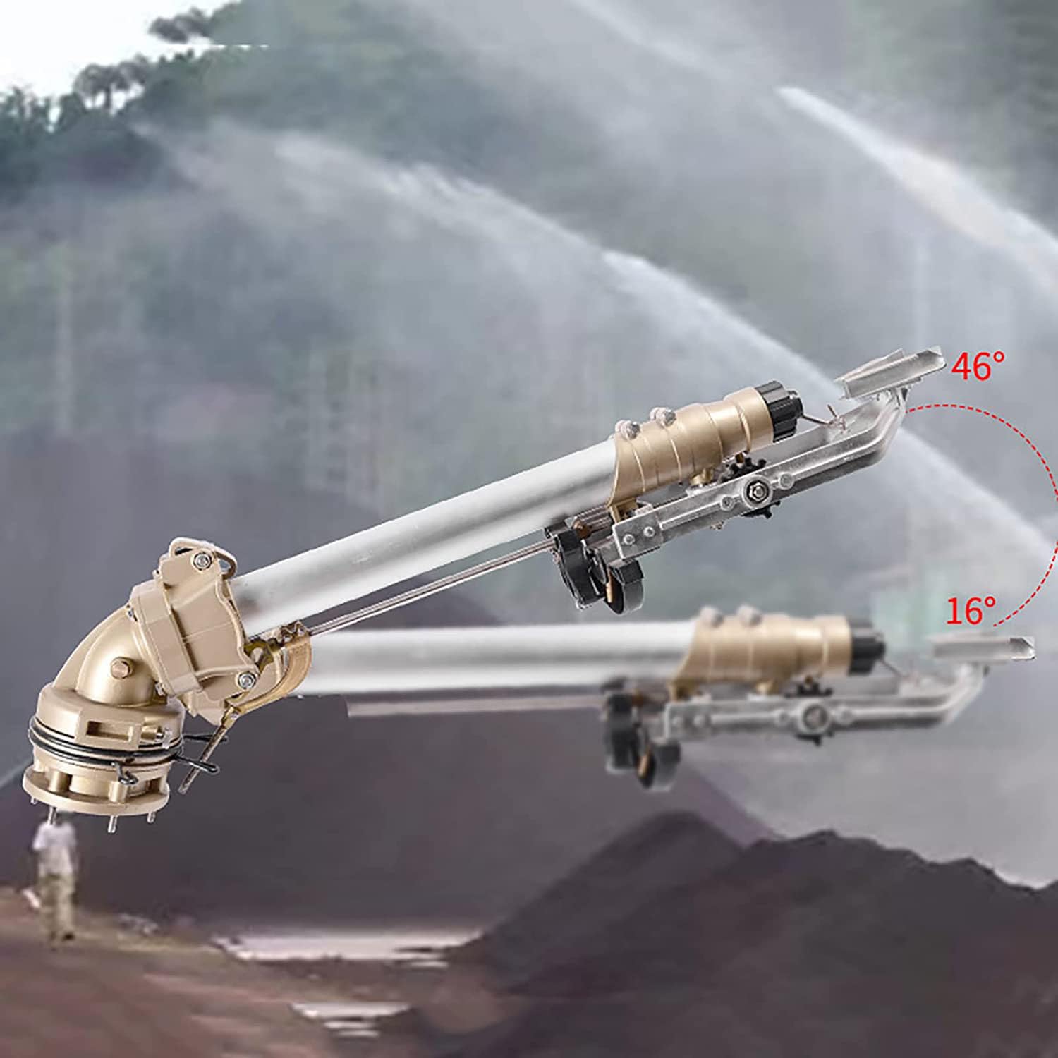 Irrigatore a pulsazione resistente – Irrigatore rotante a 360°, regolazione dell'altezza da 16° a 46°, ideale per grandi aree, fattorie, frutteti e forestali