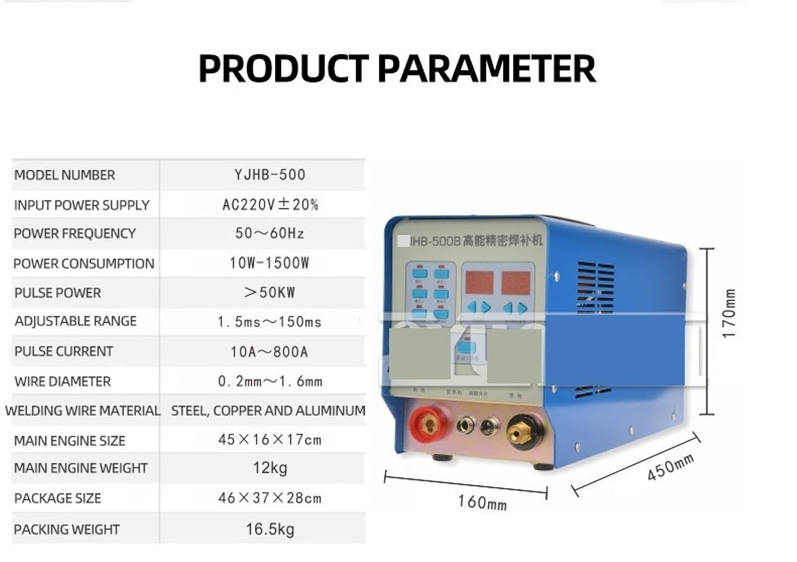 Máquina de reparación soldadura precisión alta potencia HB-500, máquina en frío, defectos metal 10A-800A 1,5 ms-150 ms Alto rendimiento