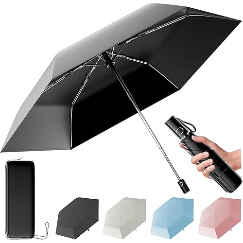 Automatic Mini Travel Windproof Folding Umbrella - UV Protection, Instant Open/Close for Rain/Sun, Small Compact Lightweight Design Fits in Tote Bag/Travel Case/Backpack for Commute, Women & Men
