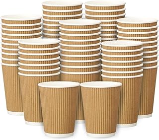 Zuvo Ripple Takeaway Paper Coffee Cups [30 Cups - 8 OZ] Best for Coffee Cups Hot Drinks - NO LIDS, Brown