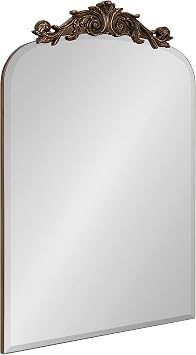 Kate And Laurel Arendahl Beveled Frameless Arch Mirror, 20 x 30, Antique Gold, Arched Baroque Mirror Decor for Bathroom Vanity, Bedroom, or Entryway
