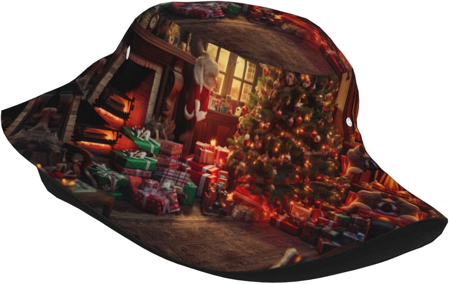 Christmas Atmosphere Print Winter Bucket Hat Packable Unisex Sun Hat Summer Travel Beach Fishing Cap for Men Women Black