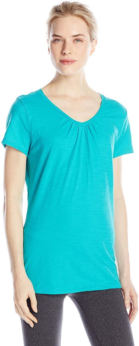 HanesWomen's Shirts, Slub Cotton Shirred V-Neck Tee, Cotton T-Shirts for Women, Women’s Tee Shirts