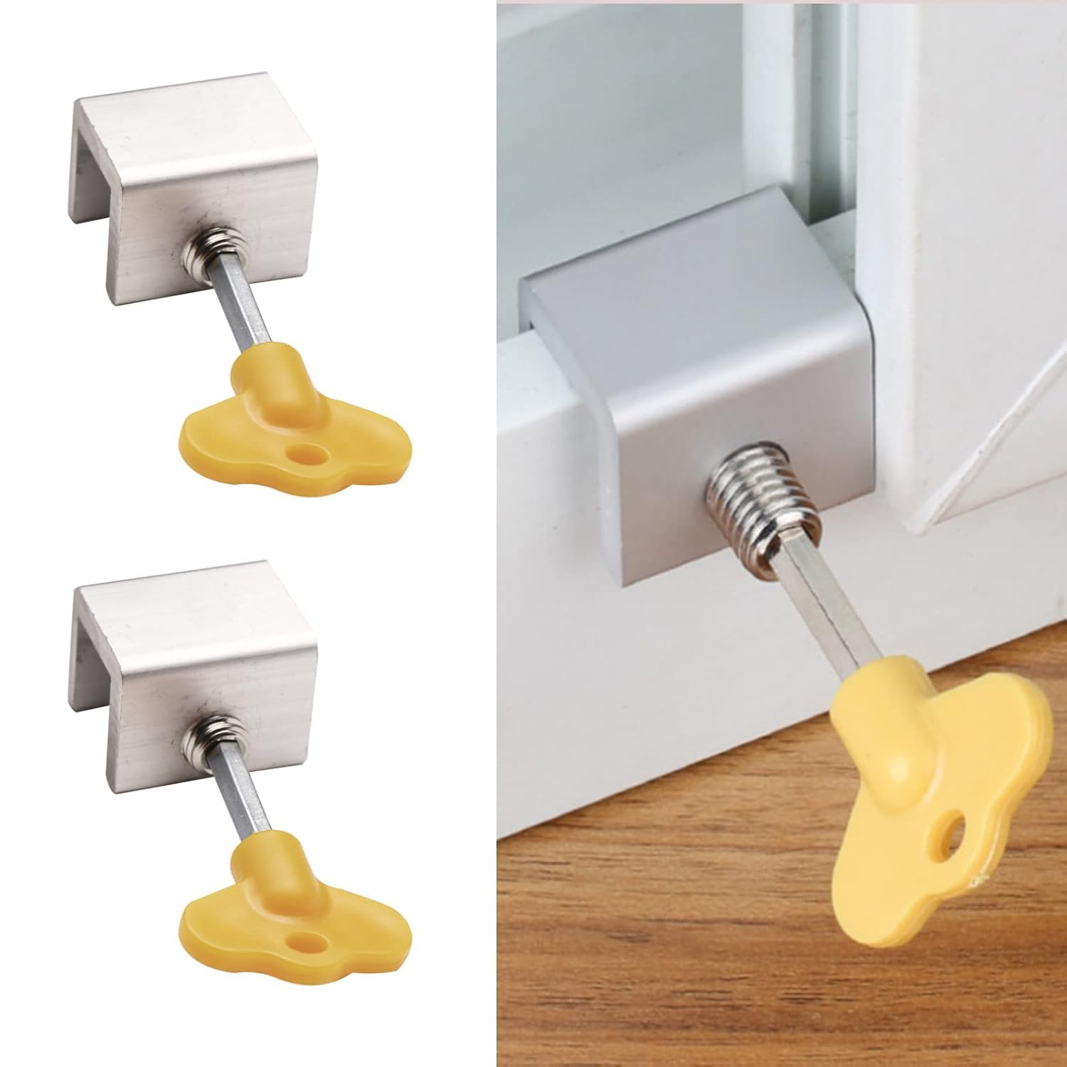 Adjustable Security Locks, Mini Sliding Door Security Lock, Universal Sliding Window Lock with Butterfly Key Easy Installation Safety Stopper. Pack of (2)