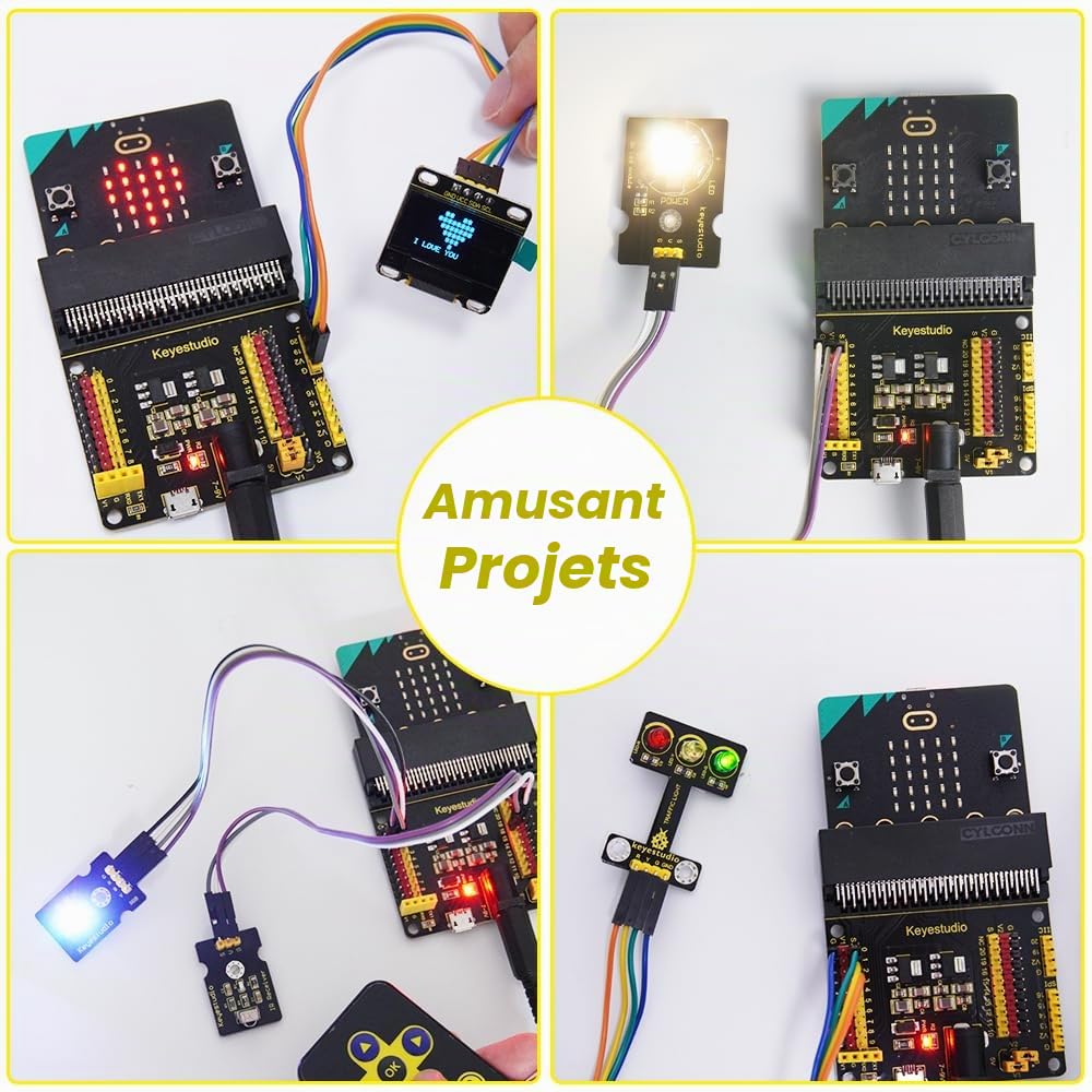 KEYESTUDIO BBC Micro bit V2.2 Kit de démarrage de capteurs avec Micro bit V2.2 Board, avec 45 modules électroniques, Code tutoriel pour Enfants et Adultes