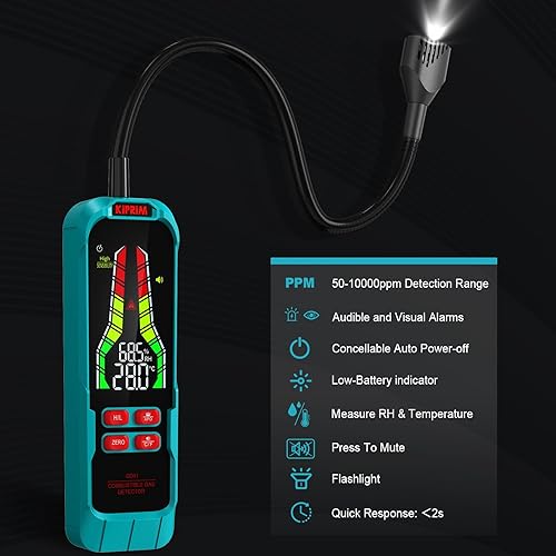Miniatura 6 de Kiprim Detector de fugas de gas de alta sensibilidad, herramientas HVAC, detector de gas natural con sonda de 9.4 pulgadas, probador de gas portátil