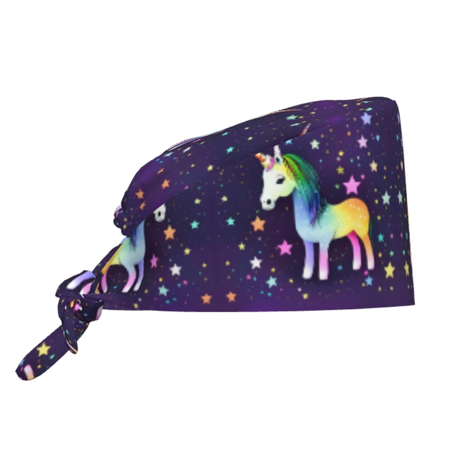 YYHHAOFA Breathable Work Hat One-Horse Star Printed for Chef, Nursing, Spa, Facial Care, Fitness Black