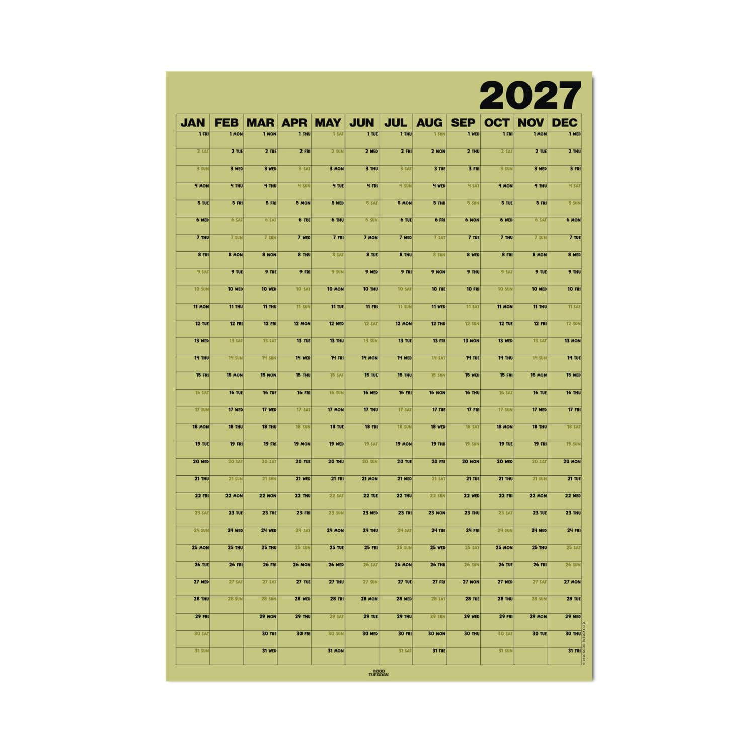 Good Tuesday 2027 Wall Planner (Matcha Green) — image 1