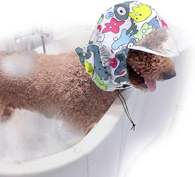Dog Shower Cap With Visor Rainy Hat Adjustable Waterproof Snood Ear Covers Overhanging Pet Bath Grooming Ear Protection Eyes Head Protector Prevent Rain