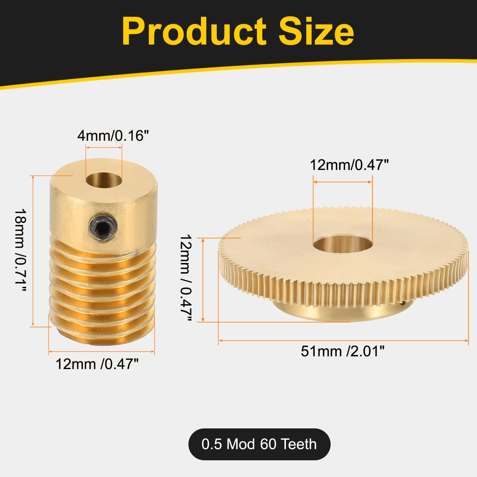 QUARKZMAN Set Ingranaggio A Vite Senza Fine 100D 0.5 Modulo 100:1 Rapporto Di Riduzione Rotazione Destra Scatola Ingranaggi (Ingranaggio Ottone-Foro 12mm Asta Ottone Foro 4mm)