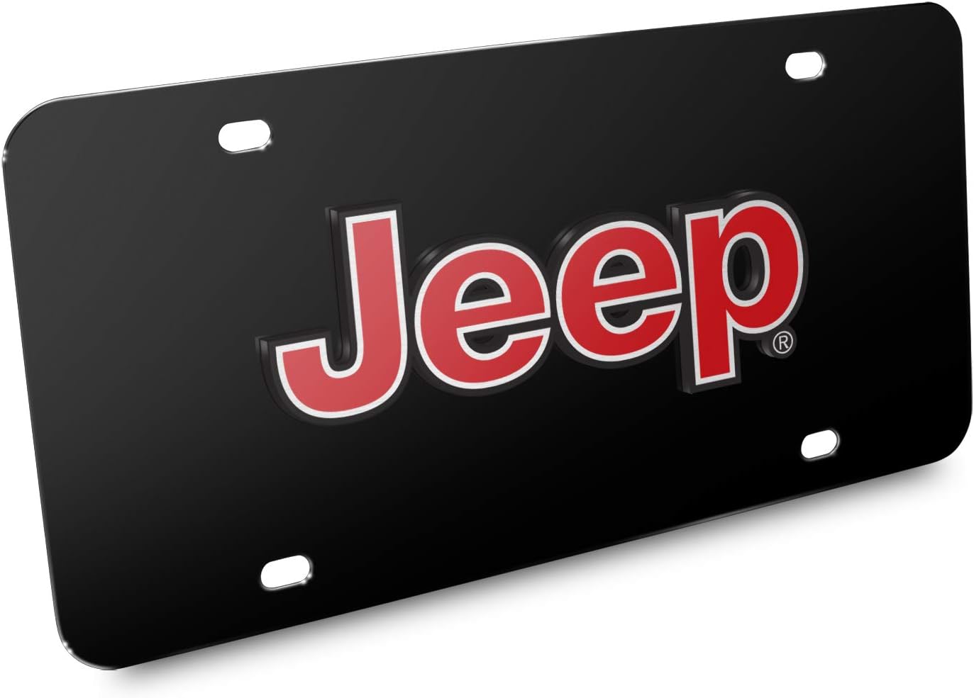 iPick Image for Jeep Red Logo Black Stainless Steel License Plate - Official Licensed
