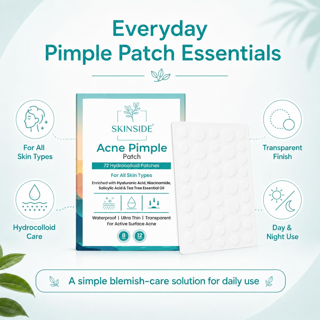 Skinside Acne Pimple Patches with 1.5% Salicylic Acid for Face Pimples | Hydrocolloid Facial Patches for Pimple Healing | Invisible Waterproof Absorbs Excess Oil & Pimple Overnight (72 Patches) 4