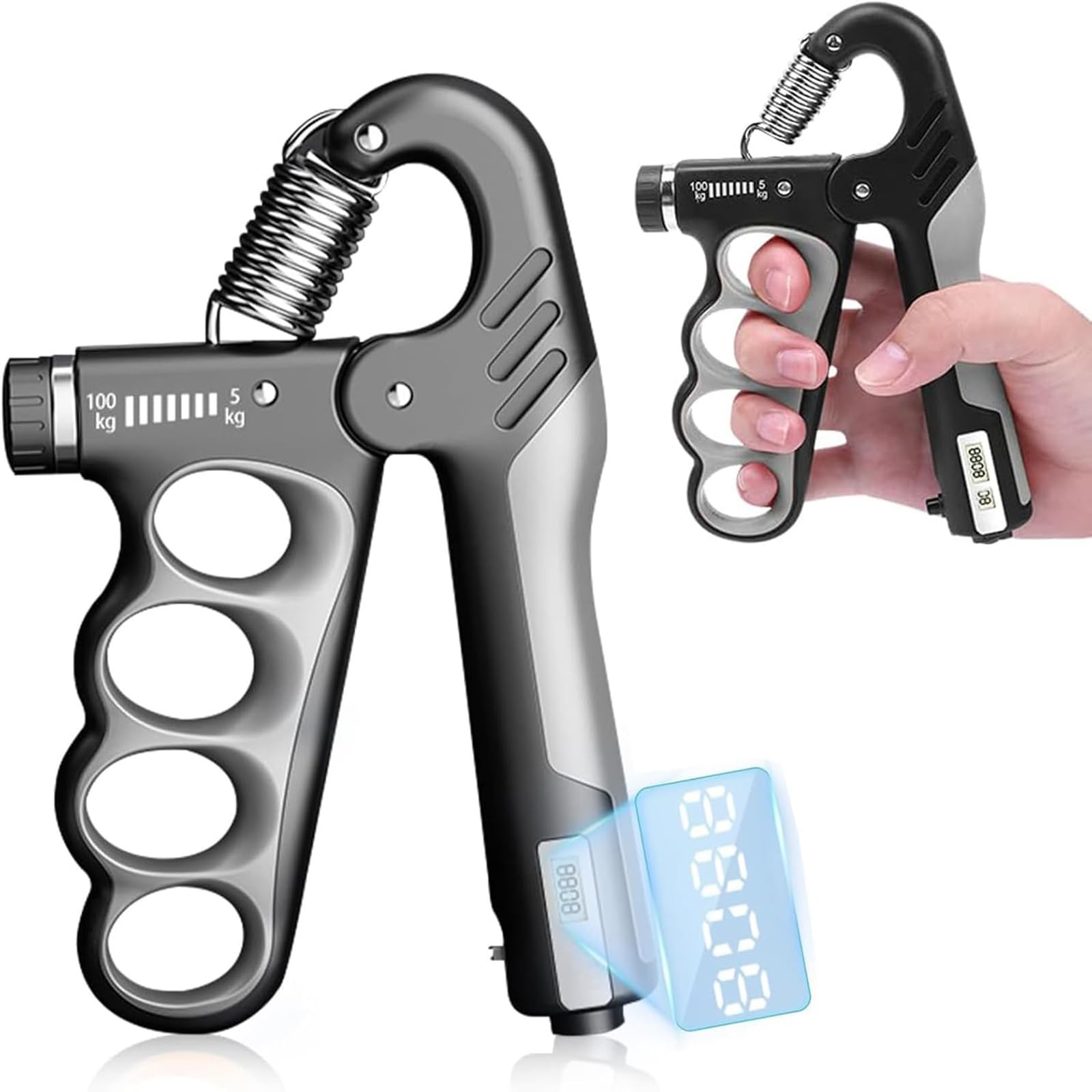 Muscleur De Main électronique – Résistance Réglable 5-100 Kg, Compteur Intégré, Ressort Acier Carbone, Poignée Antidérapante, Pour Avant-bras Et Préhension